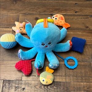 Bright Blue Plush Octopus Activity Toy with Sensory Accessories